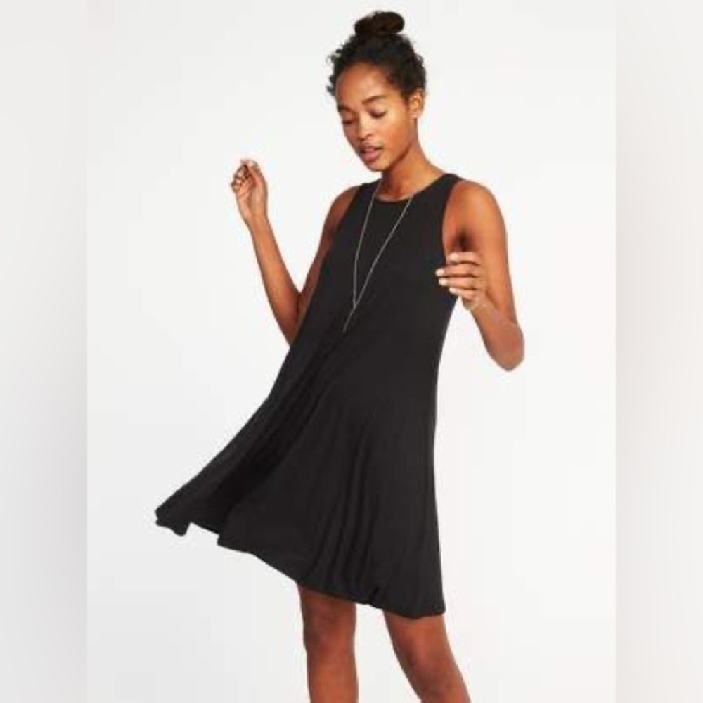 Black Mini Dress Swing Loose Flowy XS Petite XSP Staple Black